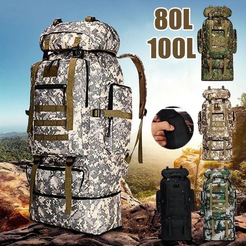 80L/100L Mountaineering Bag Climb Bag กระเป๋าเป้สะพายหลังยุทธวิธีกระเป๋าเป้สะพายหลังขนาดใหญ่กลางแจ้งเดินป่าตั้งแคมป์กระเป๋าเดินทาง