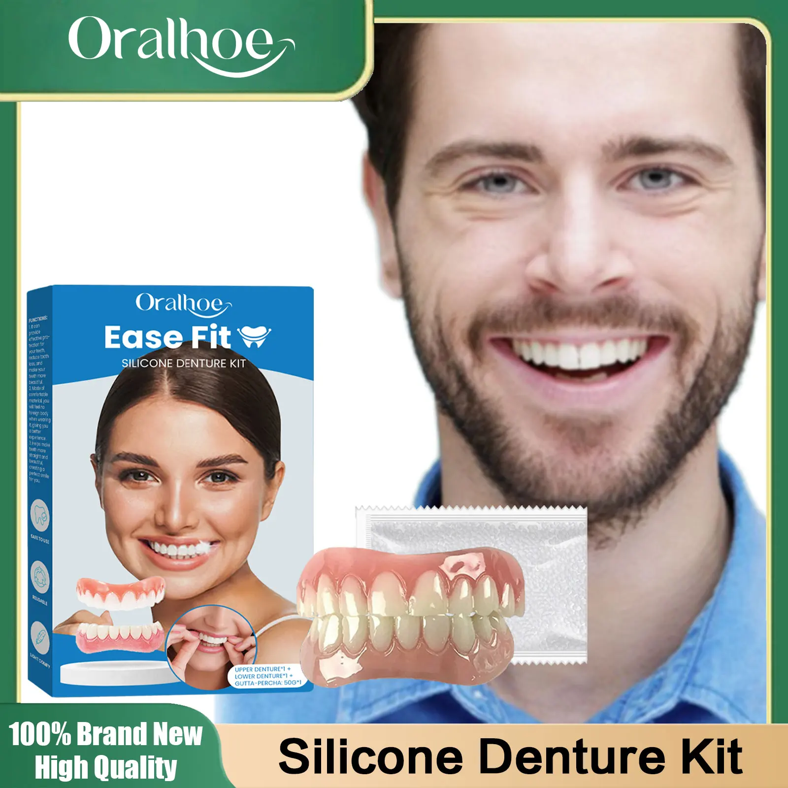 Protesi in silicone Set completo sulle gengive Prevenire la spargimento Riparazione temporanea Mancante Denti finti rotti Impiallacciatura Ripristina il kit di denti sorridenti