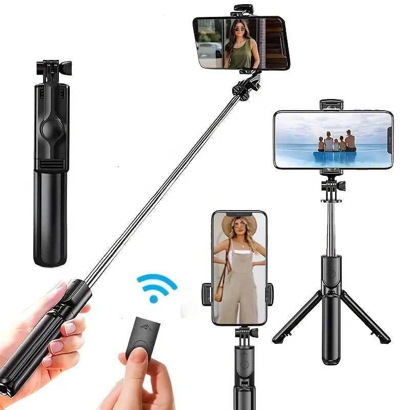 3 in 1 Expandable Selfie Stick Tripod - Lightweight Stand with Detachable Bluetooth Remote for Most Smartphones