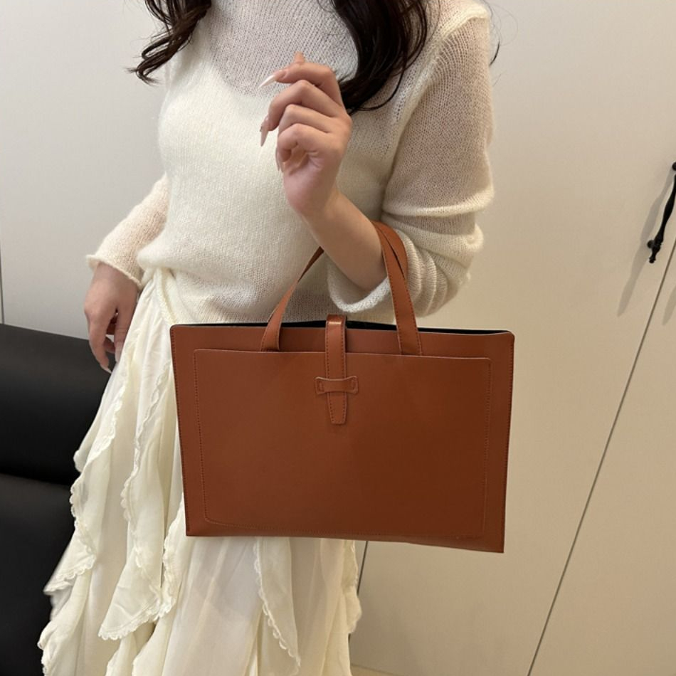 New Solid Color File Tote Bag PU Leather Office Briefcase Casual Business Laptop Handbag Travel