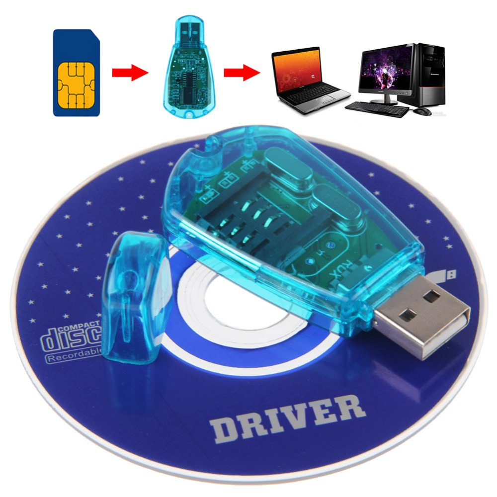 Cópia azul portátil de alta velocidade do leitor de cartão de usb sim/clonador/escritor/kit de backup leitor de cartão sim gsm cdma sms backup + cd disk telefone