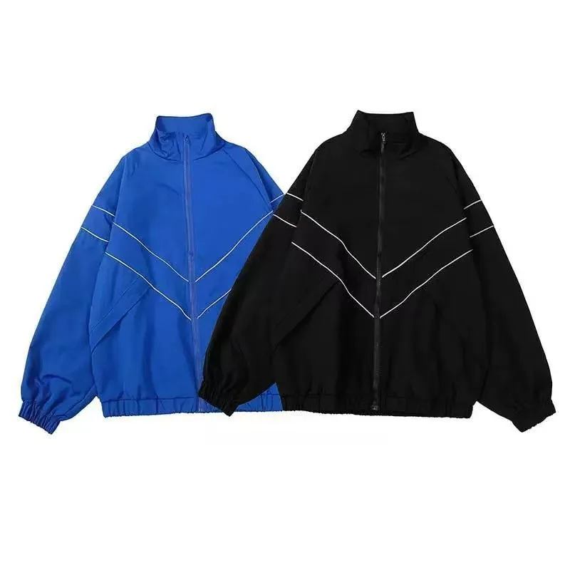 Chaqueta universitaria de Hip Hop para hombre, abrigos cortavientos negros de Color Patchwork de calle alta, chaquetas universitarias finas de moda para primavera y otoño para mujer