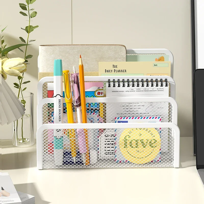 Desktop Mail Organizer Folder Mail Sorter ตัวจัดไฟล์เดสก์ท็อป ตาข่ายโลหะ 3 ฉากกั้นแนวตั้งแนวตั้ง