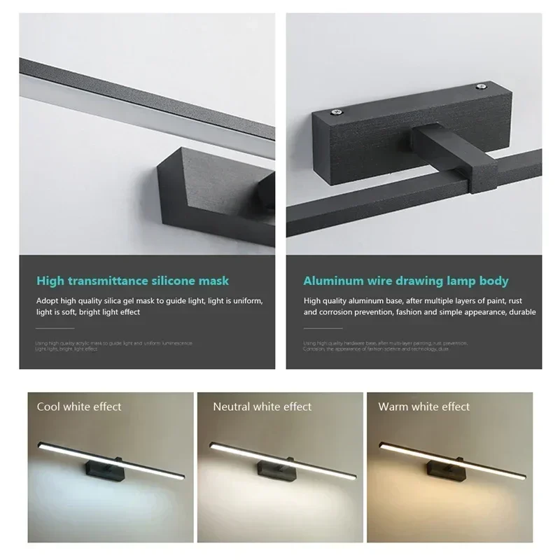 Lámpara de pared LED moderna para estudio, dormitorio, mesita de noche, candelabro de pared, lámpara de espejo de baño, accesorio de iluminación de espejo de maquillaje interior