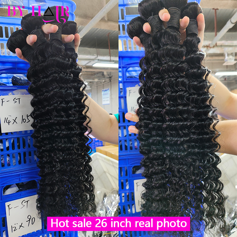 ディープウェーブバンドル 100% 人毛 28 30 32 インチカーリーヘアエクステンション女性のためのブラジルレミー織り生人毛バンドル