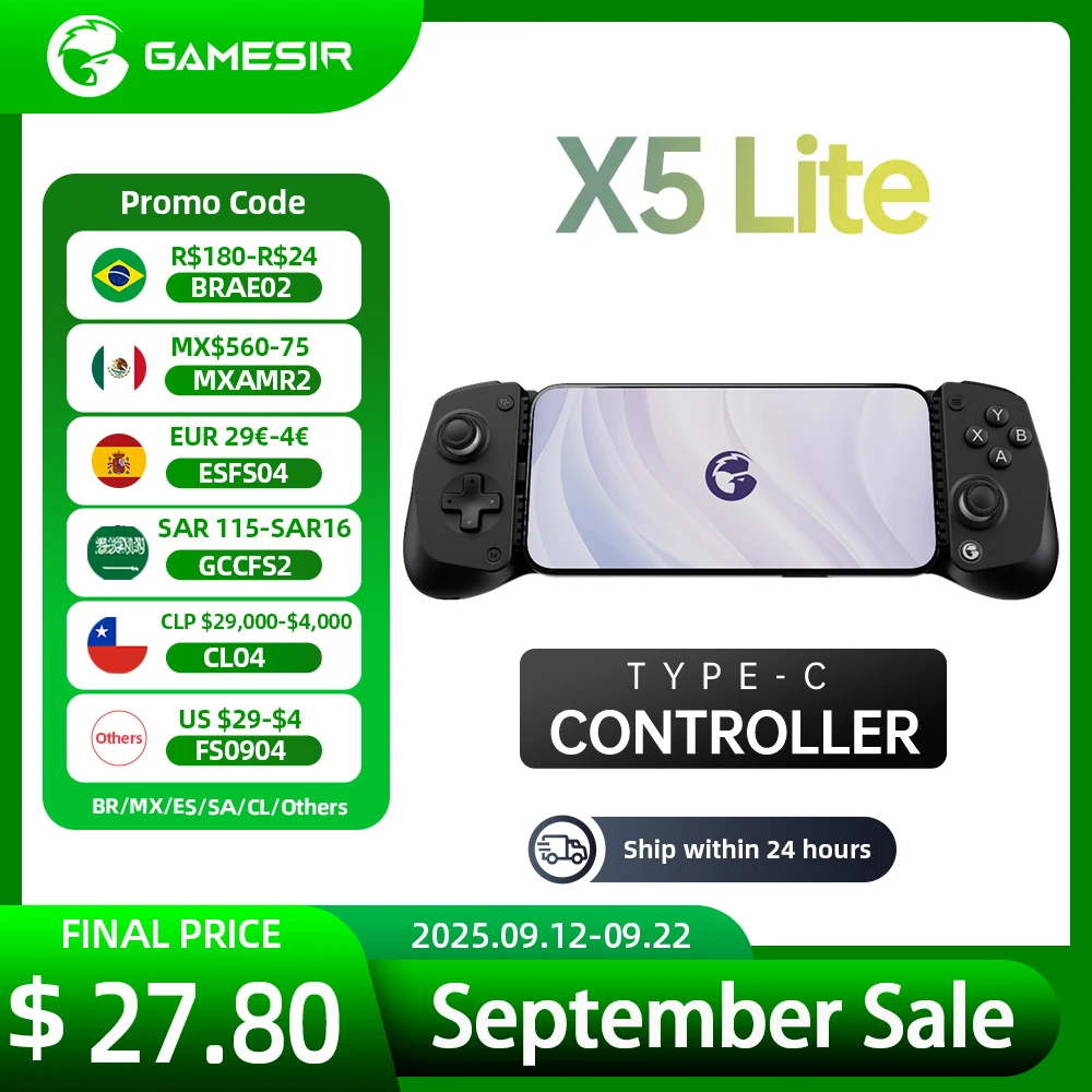 GameSir X5 Lite Type-C Android Ios Kontroler do gier mobilnych Mando para Móvil Gamepad Przenośny port Type-C Wymienny silikonowy pad