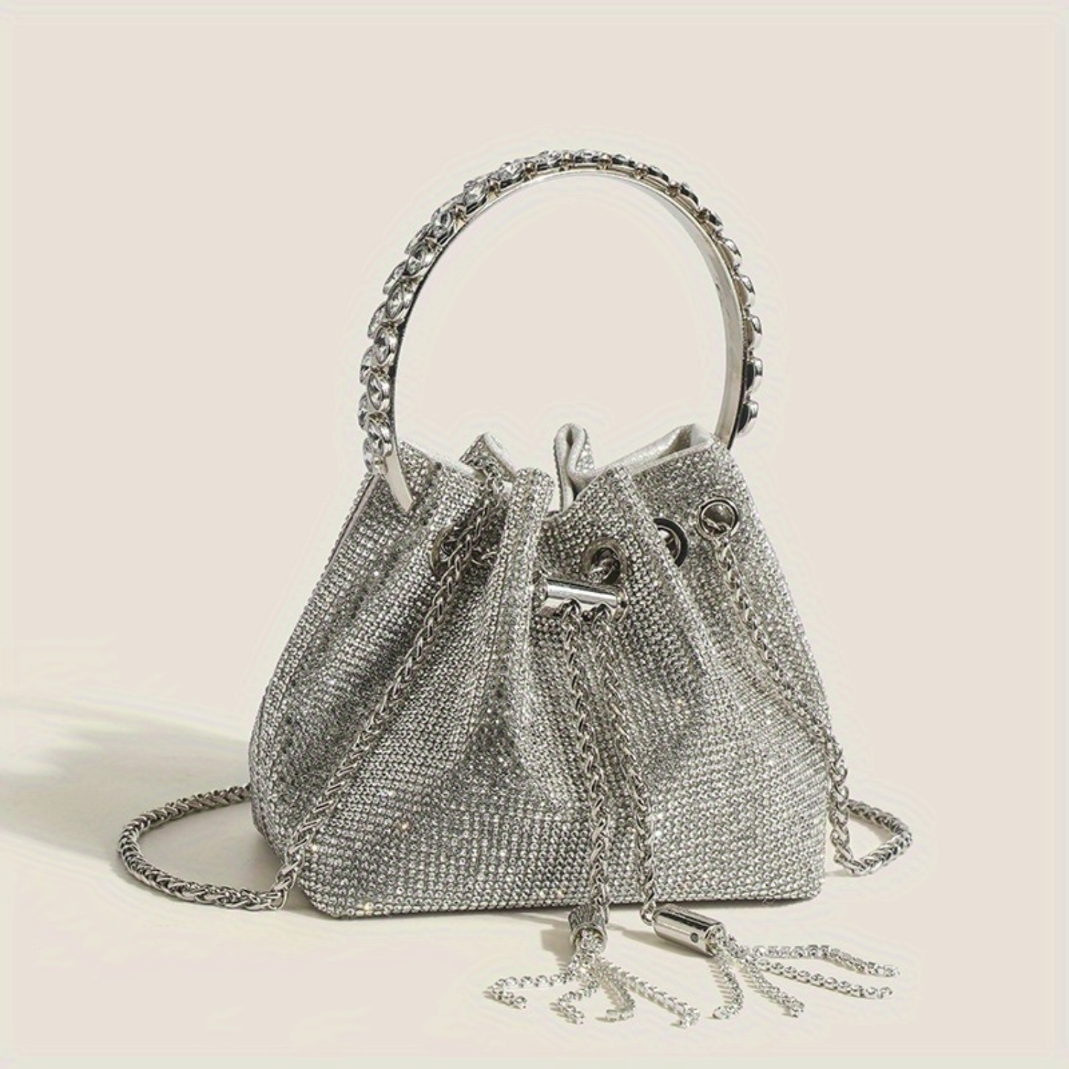 Lujoso bolso tipo cubo con diamantes de imitación: PU de alta calidad, diseño de moda de verano, elegante bolso bandolera para mujeres con estilo, perfecto