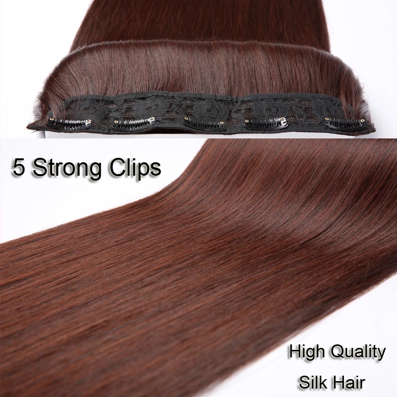 Extensões de cabelo invisíveis sintéticas de 5 clipes, uma peça, longa e reta, 24 polegadas, resistente ao calor, para mulheres