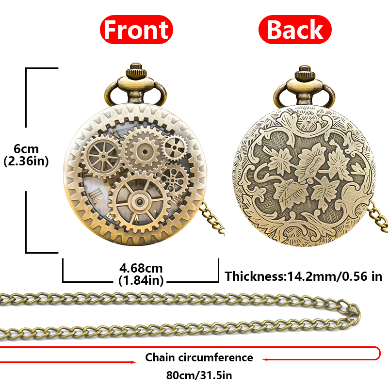 Vintage Bronze Steampunk Copper Cutout Gear Quartz Pocket Watch Necklace Pendant Clock Chain Men Women Chain Gift