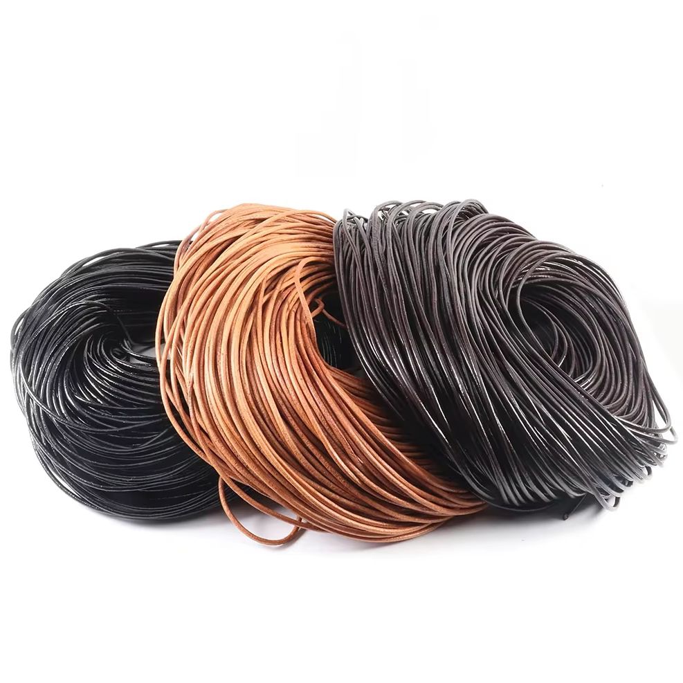 2-5 jardas 100% couro de vaca genuíno redondo tanga cabo de couro corda para diy colar pulseira diy jóias fazendo