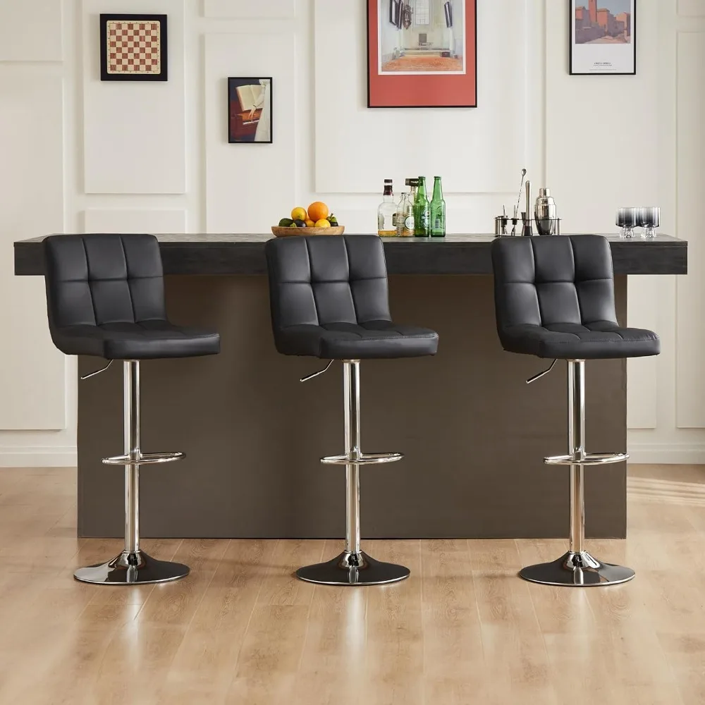 Bar stools Set of 2, 24 inch Bar Stools, Upholstered Kitchen Barstools w/Metal Base, PU Leather Saddle Stools for Kitchen Island