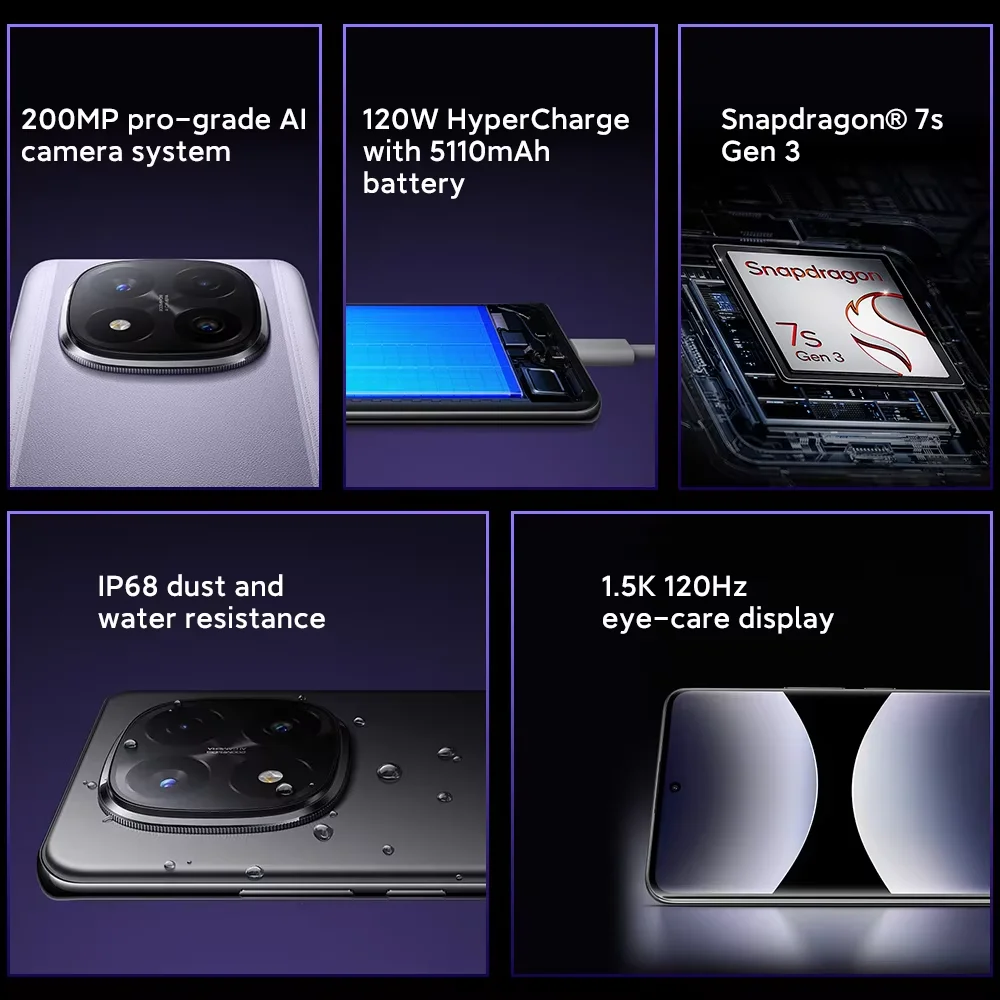 【Marke+】 Xiaomi Redmi Note 14 Pro+ 5G Smartphone 200 MP AI-Kamera Snapdragon ®   7s Gen 3 120 W HyperCharge 6,67 AMOLED-Display