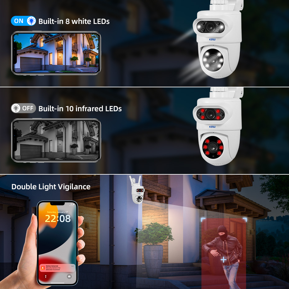 KERUI Outdoor 10MP 5K HD Dual Objektiv WiFi IP Kamera Tuya Smart PTZ Wireless Home Security CCTV Video Überwachung menschliche Erkennung