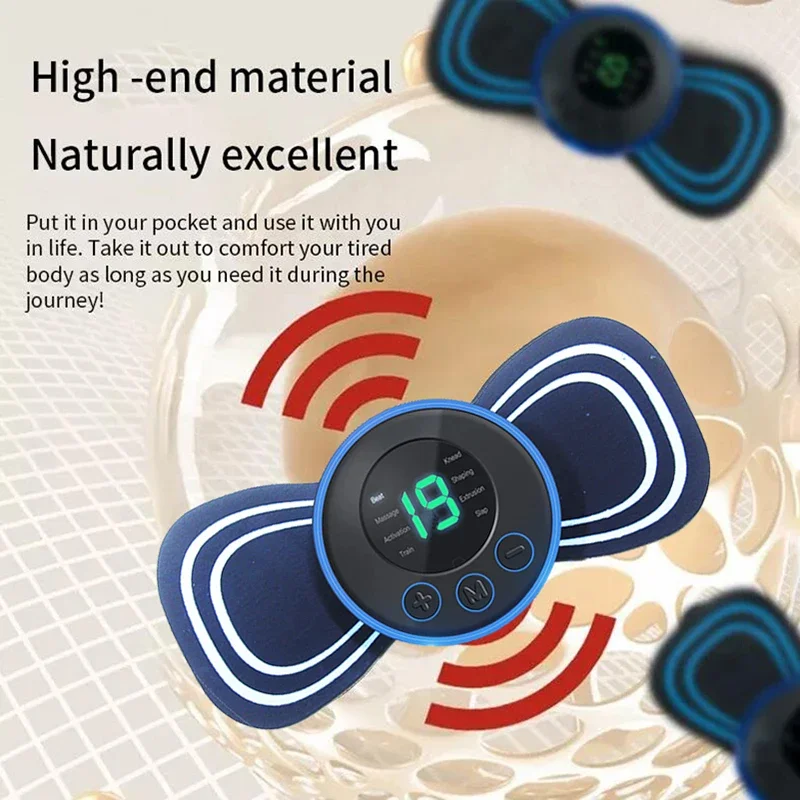 Mini remendo de massagem ombro e pescoço instrumento portátil elétrico pescoço massageador cervical inteligente 8 modos 19 engrenagens