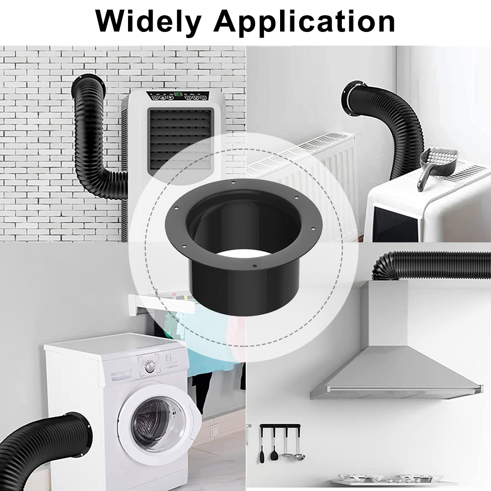 Conector de brida de pared ABS para tubería de ventilación, conexión de conducto de aire redondo, 100mm, 125mm, 150mm, accesorios negros para el hogar, 1 ud.