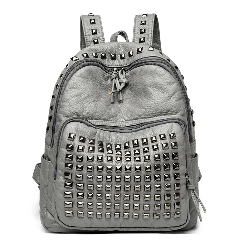 Mochilas de cuero suave con remaches a la moda para mujer, bolso escolar de gran capacidad de diseñador para niñas, mochila de lujo para mujer, bolsos de viaje, bolso principal