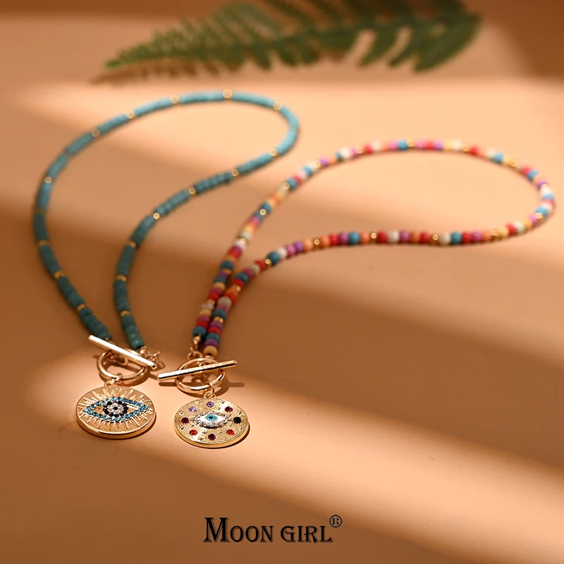 Gargantilla de piedra colorida de 4mm para mujer, collar con colgante redondo malvado, joyería diaria nueva de moda