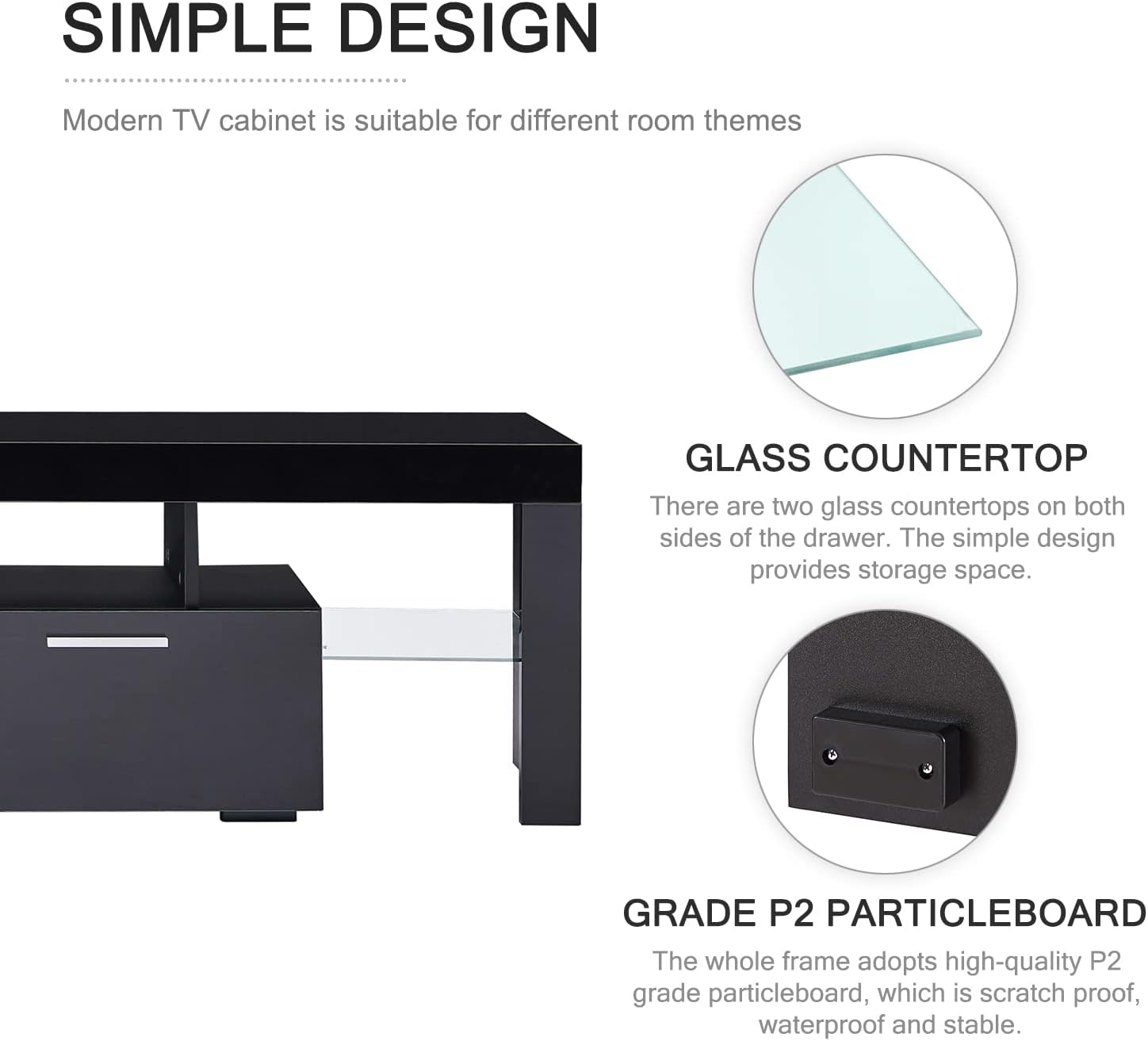 Black LED TV Stand for 75 Inch TV, High Gloss TV Entertainment Center with Storage Drawer, TV Console Table for Living Room