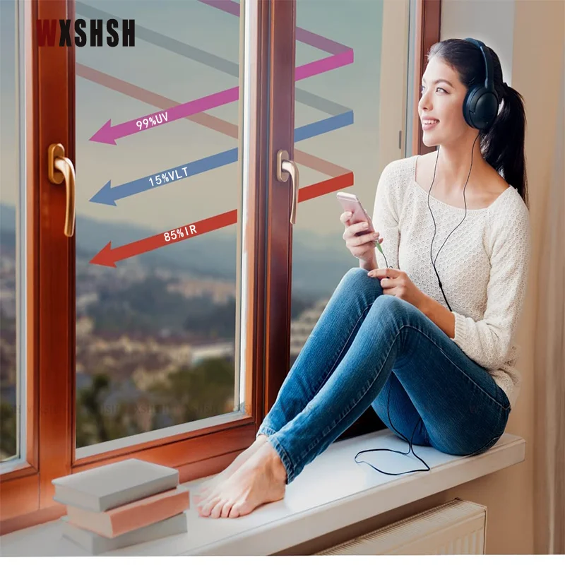 Clearance_Window Privacy Film One Way Privacy Static Cling Sun Blocking Anti UV Janela reflexiva para casa e escritório Brown-Si