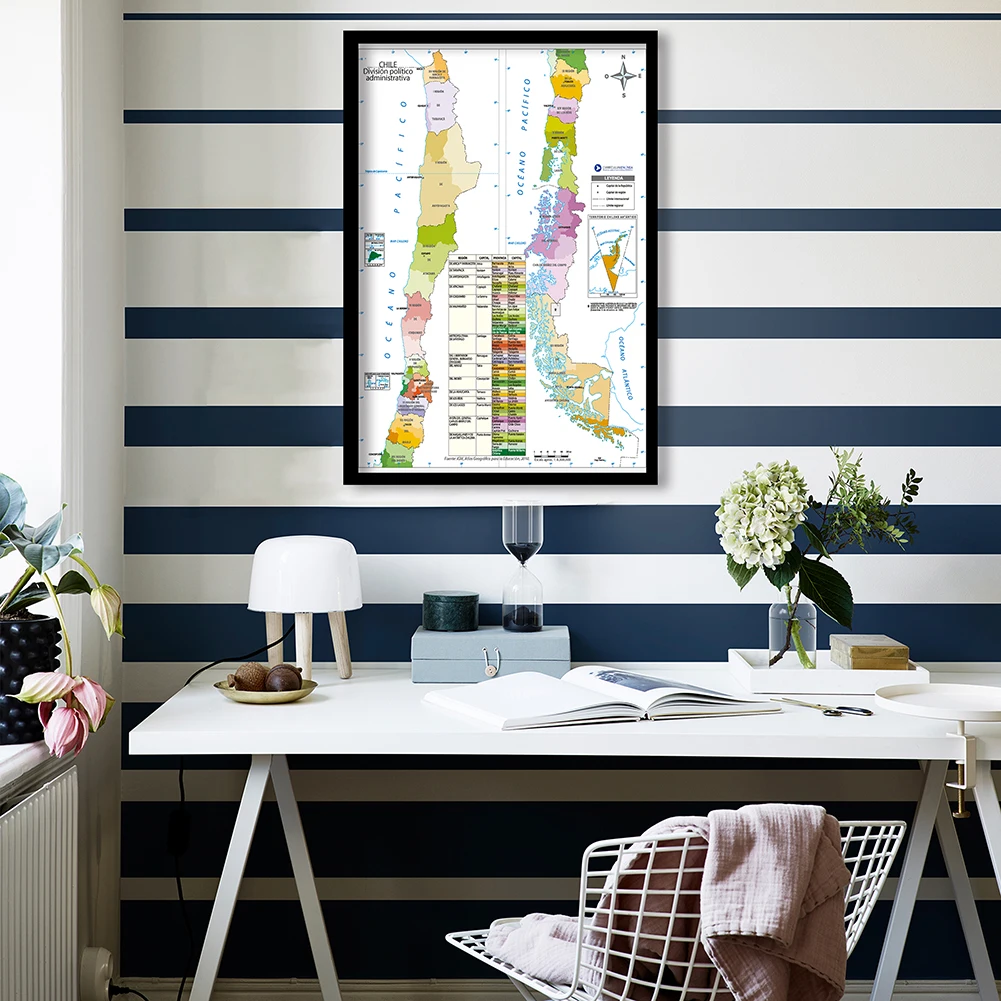 42*59Cm Trong Tiếng Tây Ban Nha Chile Bản Đồ Chính Trị Trang Treo Tường Tranh Canvas Đồ Dùng Học Tập Phòng Khách Trang Trí Nhà Cửa quà Tặng Du Lịch