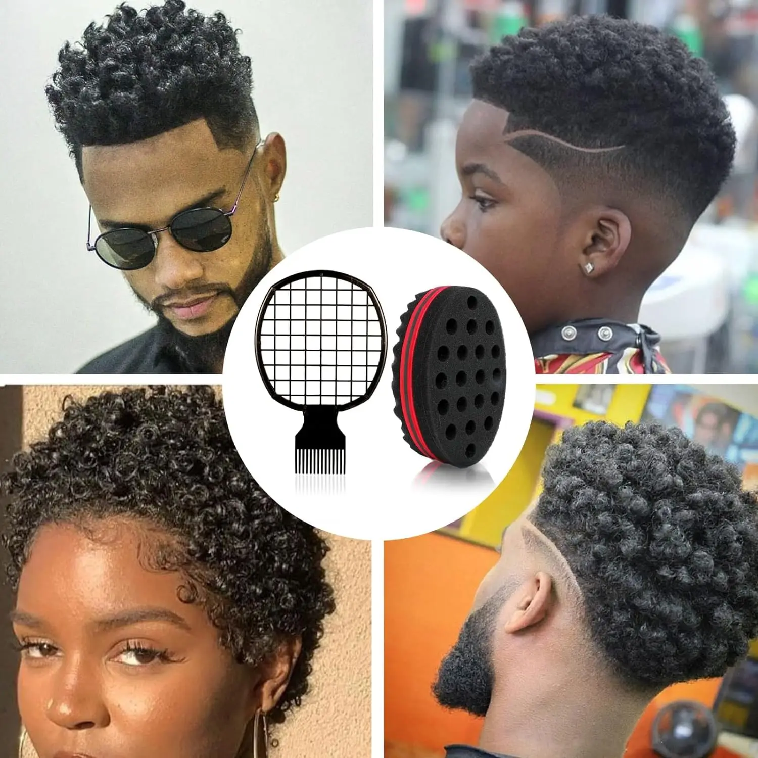 2 ชิ้น Afro Twist หวีผมฟองน้ําสําหรับผู้ชายและผู้หญิงผมหยิกแปรงฟองน้ําสําหรับช่างทําผมและส่วนบุคคลผมหยิกจัดแต่งทรงผม