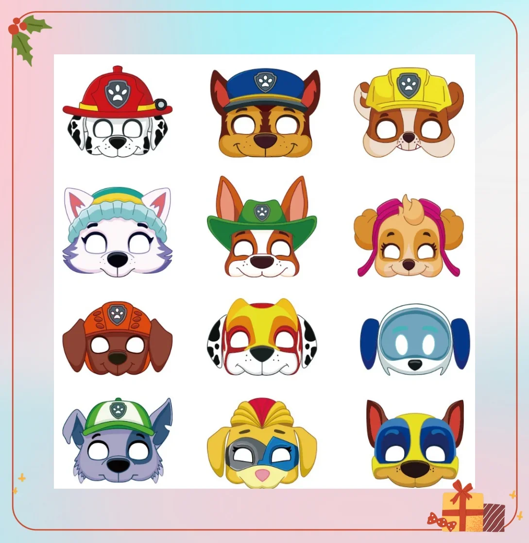 12Pcs Paw Patrol Face Mask Puppy Patrol Theme Marshall Chase Skye Figure Masks Cosplay Party Kids Birthday Decoration Supplies