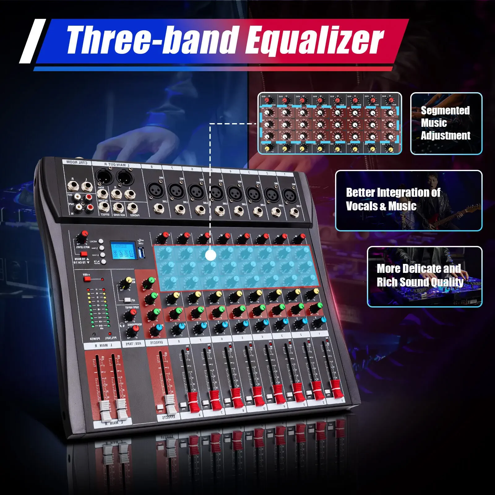 Professional Audio Mixer Bluetooth USB DJ Console 8 Channel Karaoke Live Studio