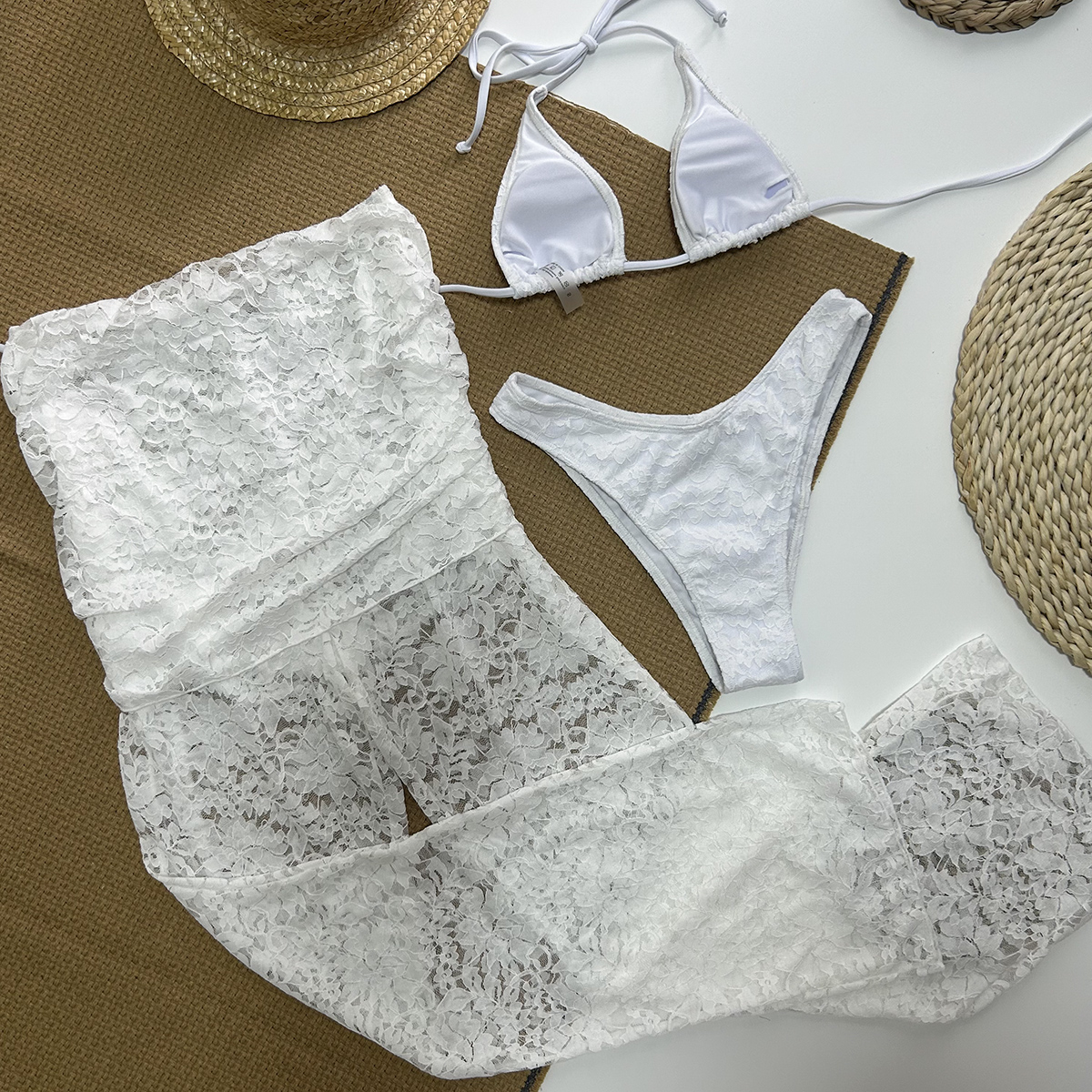 3 Stück Bikini Set Push-up Bikini sexy Frauen Badeanzug Spitze Hosen weibliche Bade bekleidung drucken Badeanzug Beach wear Vertuschungen