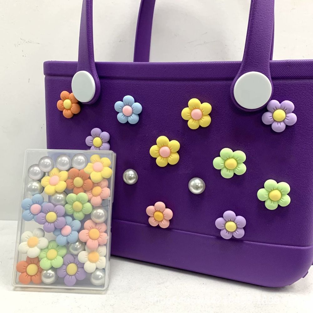 24 Uds. De dijes de flores y perlas para bolso Bogg, compatibles con bolso de playa de goma para mujer, decoración de bolso de mano