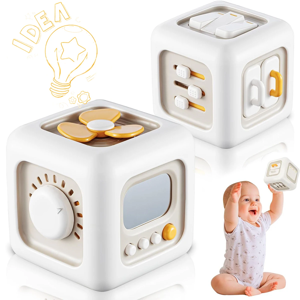 Busy Cube Montessori Toys, Fine Motor Skills Early Learning Toy Months Sensory Activity Board, 12-18 Months Birthday Gift