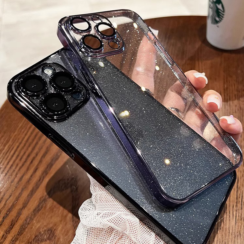 Luxuriöse, klare, galvanisierte Glitzerhüllen für iPhone 12, 13, 14, 15, Pro Max 15 Plus, plattierte, transparente Hülle, stoßfeste Hartschale