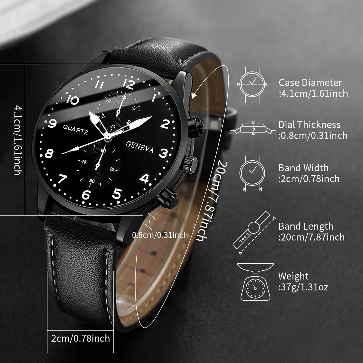 5 ชิ้น/เซ็ตผู้ชายธุรกิจนาฬิกาแฟชั่นภาษาอาหรับ Dial หนัง Band นาฬิกาควอตซ์สร้อยข้อมือชุด (ไม่มีกล่อง)