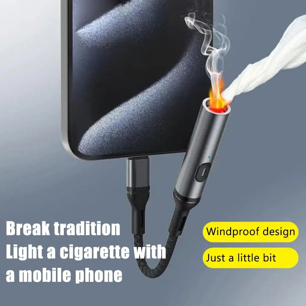 Metal Windproof Rechargeable Electric Lighter USB Type C Cable for Cell phone  no fit  Flameless Igniter tools