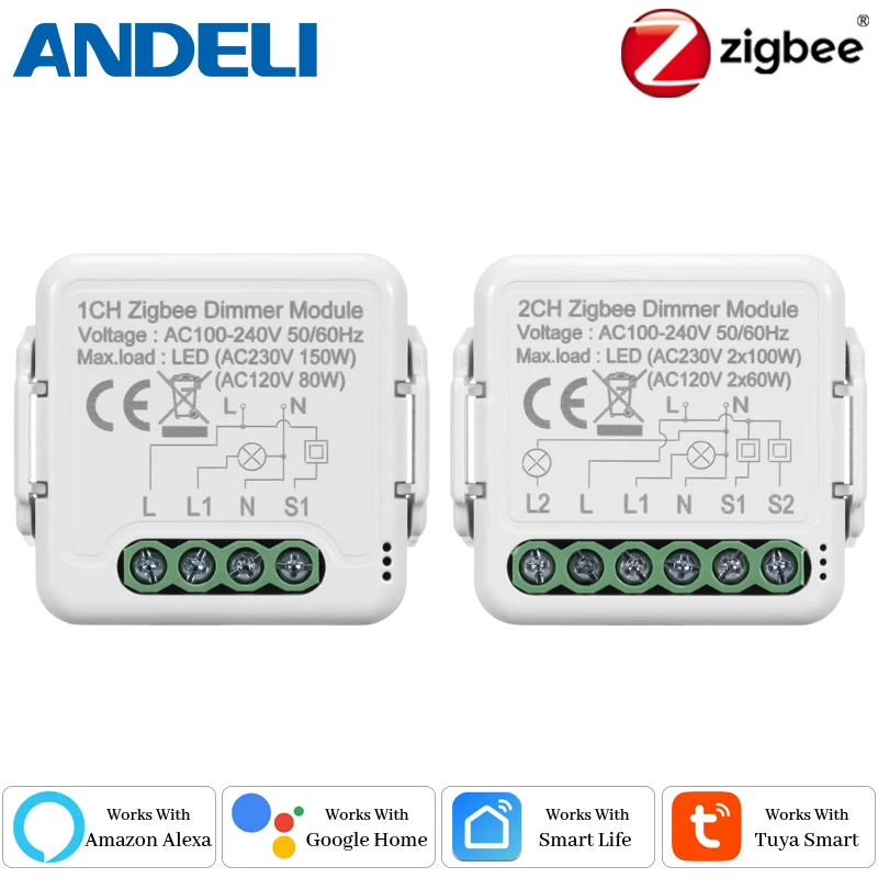 DIY  Zigbee Smart Dimmer Switch Module Tuya/Smartlife APP Remote Control Two Way Compatible with Alexa Google Home Voice Control