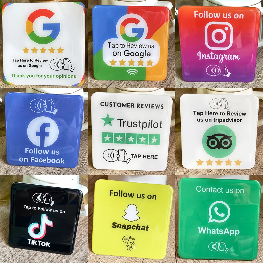 3,93 "Инструнет Facebook Google Tripadvisor Trustpilot Обзор Табличка NFC Tap Card Самоклеящаяся эпоксидная наклейка
