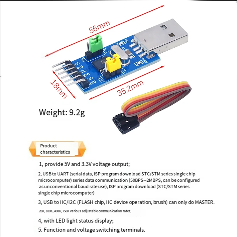 1Set USB To IIC Adapter Module USB To IIC I2C UART Converter Adapter Module Electronic Components Plastic