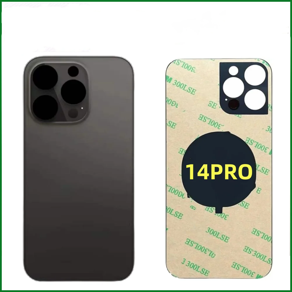 Vidrio trasero + pegamento 3M para IPhone 14 Pro -14 Pro Max, cubierta trasera de cristal, carcasa de repuesto rápido, cubierta de batería, vidrio trasero con agujero grande