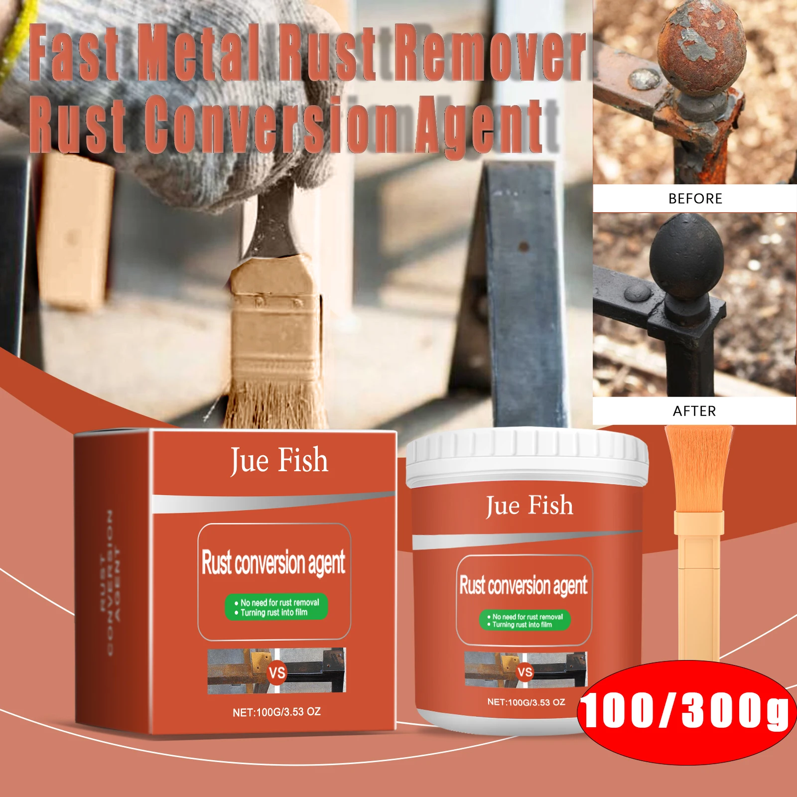 Paint Rust Inhibitor with Brush Rust Remover Derusting Agent Rust Renovator Anti-corrosion Metal Iron Powder Cleaning Car Care
