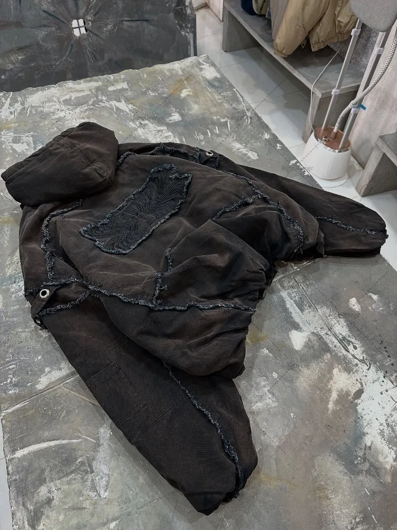 Ropa de calle Punk para hombre, sudadera con cremallera adhesiva de estilo destructivo, bigotes bordados a la moda, Sudadera con capucha con múltiples bolsillos