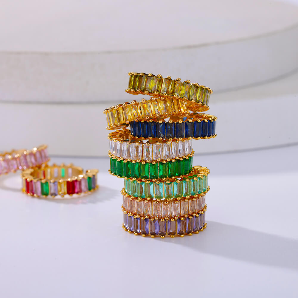 Kleurrijke vierkante zirkoon roestvrijstalen ringen luxe gouden kleur kristal open vingerring voor vrouwen boho sieraden accessoires cadeau