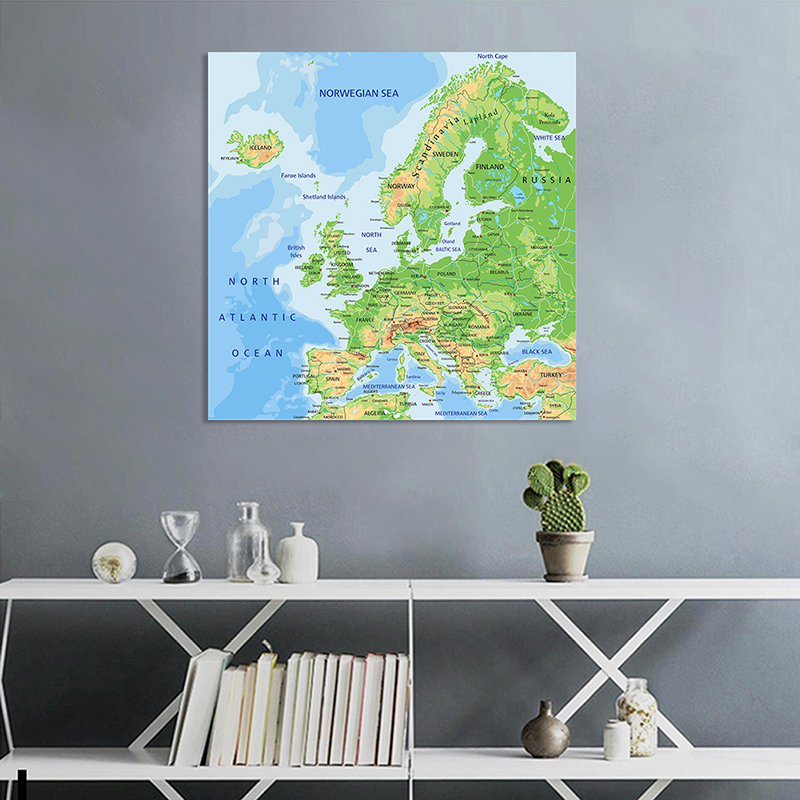 90*90Cm Các Châu Âu Orographic Bản Đồ Không Dệt Vải Tranh Unframed Poster Dán Tường Nghệ Thuật In Trang Trí Nhà Cửa đồ Dùng Học Tập