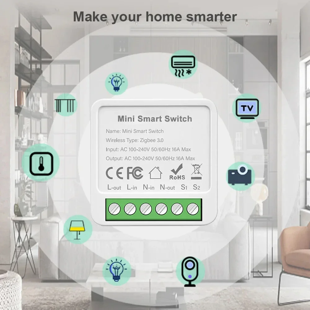 Tuya wifi/zigbee3.0 interruptor inteligente mini disjuntor módulo diy temporizador remoto controle de luz sem fio trabalho com vida inteligente alexa google