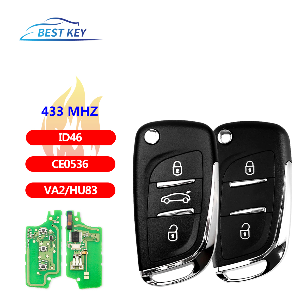 Tốt Nhất KEY433MHz Hỏi/FSK Đổi Flip Remote Móc Khóa Ô Tô Xe Đạp Peugeot 107 207 307307 308 407 607 CE0536 VA2/HU83 PCF7961 2/3 BTN Chìa Khóa