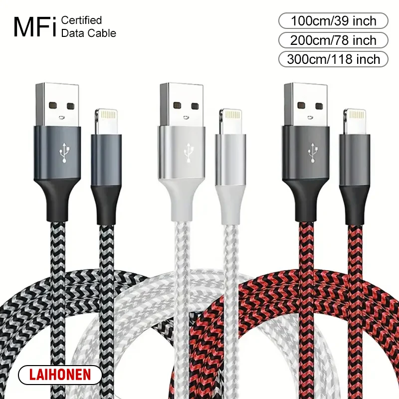 Cavo certificato USB A a Lightning MFi da 1M 2M 3M per iPhone 14 13 12 11 X XR Pro Max Cavo di ricarica rapido Cavo dati per caricabatterie