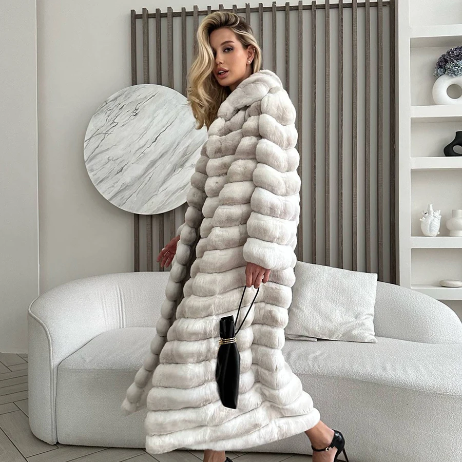 Frauen Winter echte Rex Kaninchen Pelzmantel Echtpelz Chinchilla Pelzmantel Frauen Bestseller Kleidung für Frauen langen Mantel