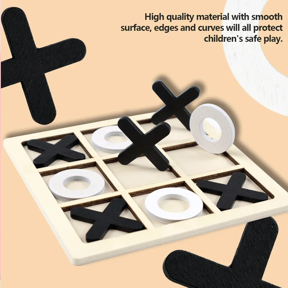 나무 XO Tic Tac Toe 게임 미니 체스 보드 상호 작용 퍼즐 훈련 몬테소리 교육 장난감 어린이를위한 선물 소년 소녀