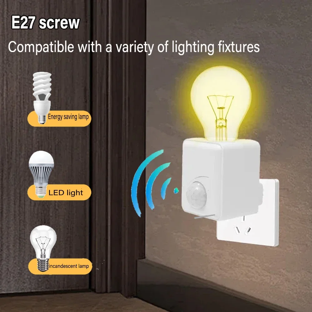 Gniazdo żarówki LED E27 AC85-265V z czujnikiem ruchu PIR, indukcja ludzka, adapter konwerter regulowany