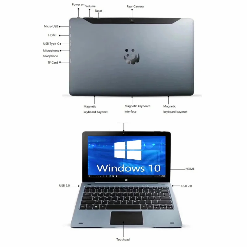 Gran oferta de tabletas 2 en 1 de 11,6 pulgadas 4GBDDR + 128GB con teclado de acoplamiento Windows 10 CPU x5-8300 Tablet PC 1920*1080IPS Compatible con HDMI