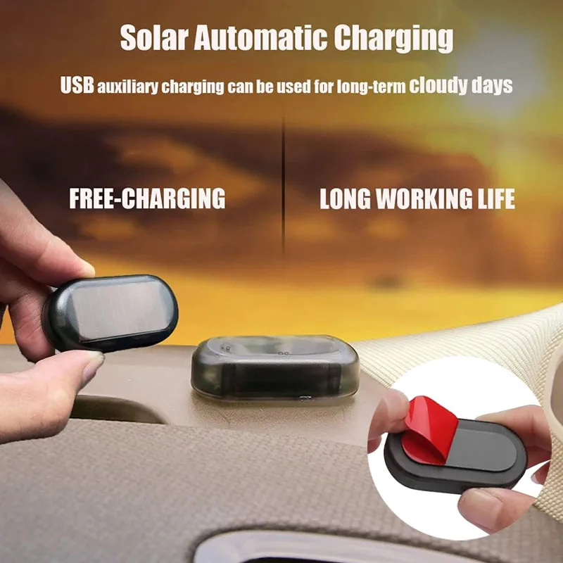 1/2 pçs carro falso luz de segurança movido a energia solar simulado manequim alarme sem fio lâmpada aviso led piscando anti roubo lâmpada cuidado