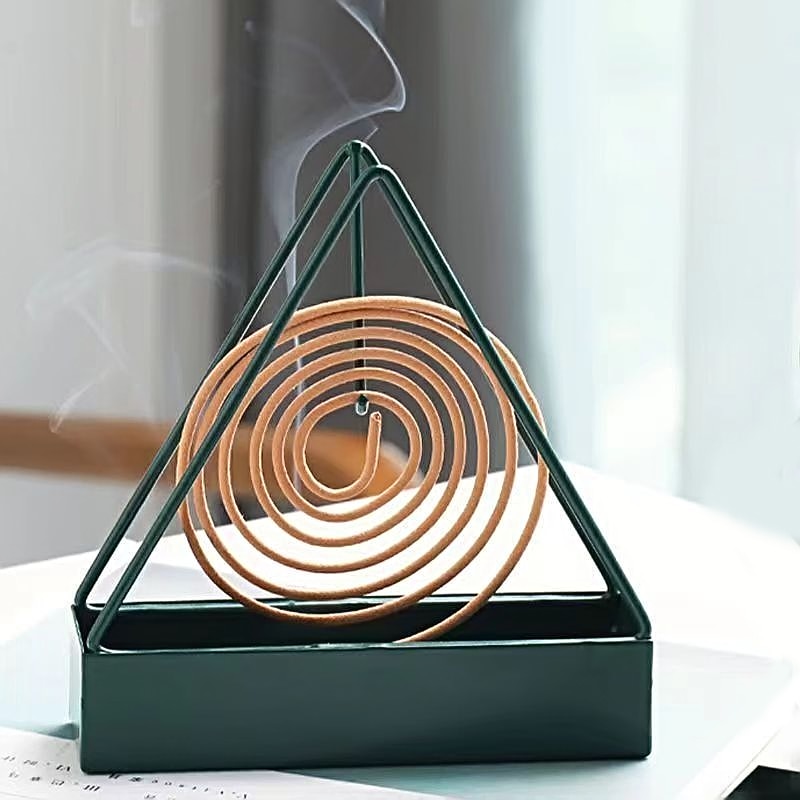 2Pcs Mosquito Repellent Anti-Scald Coil Holder With Tray Creative Wrought Iron Triangular Shape Mosquito Repellent Incense Rack